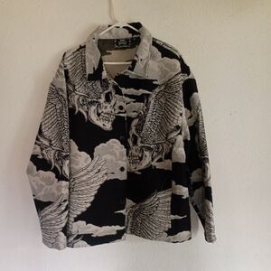 Rebels Black and Gray Skull Print Jean Jacket